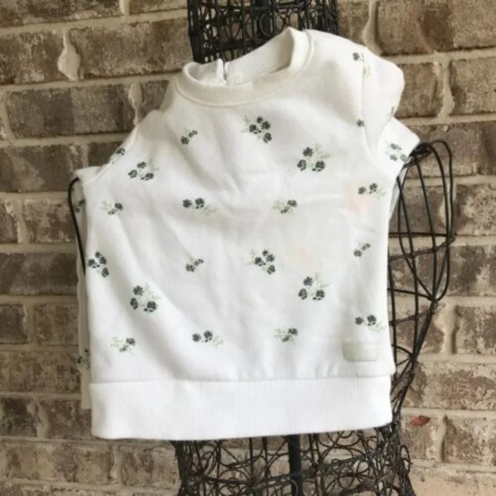 7 For All Mankind Sweatshirt Top Baby 12M Month White Floral Button Keyh…